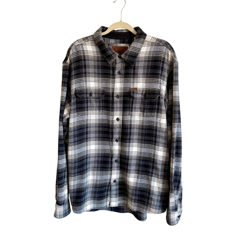 Orvis Mens Flannel Shirt XL Black and White Plaid Button‎ Up Long Sleeve Casual